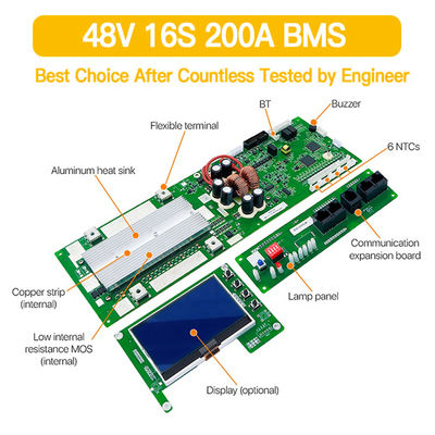 16S 48V Akıllı BMS Güneş Sistemi Depolama 100A 200A LiFePO4 Pil Yönetim Sistemi
